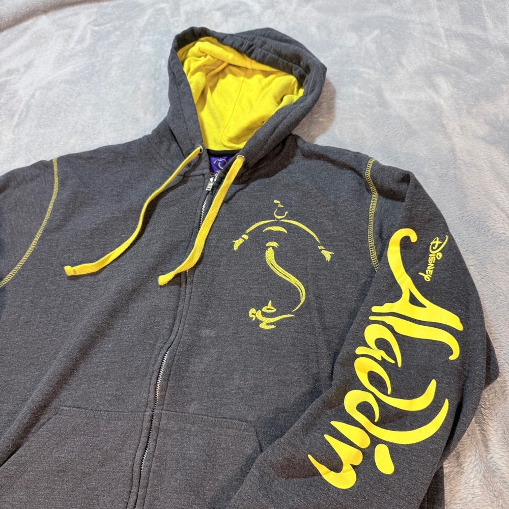 Disney Aladdin Theatrical‎ Group Genie Zip Hoodie Mens L Gray Yellow Embroidered